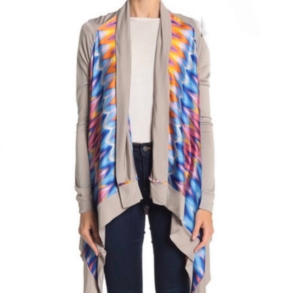 Vertigo Satin Panel High Low Open Front Cardigan XL Xlarge